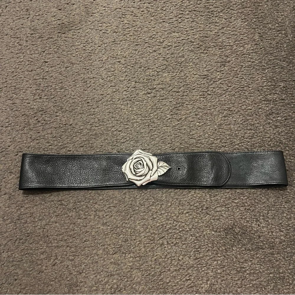 Brighton Black Leather Rose Belt